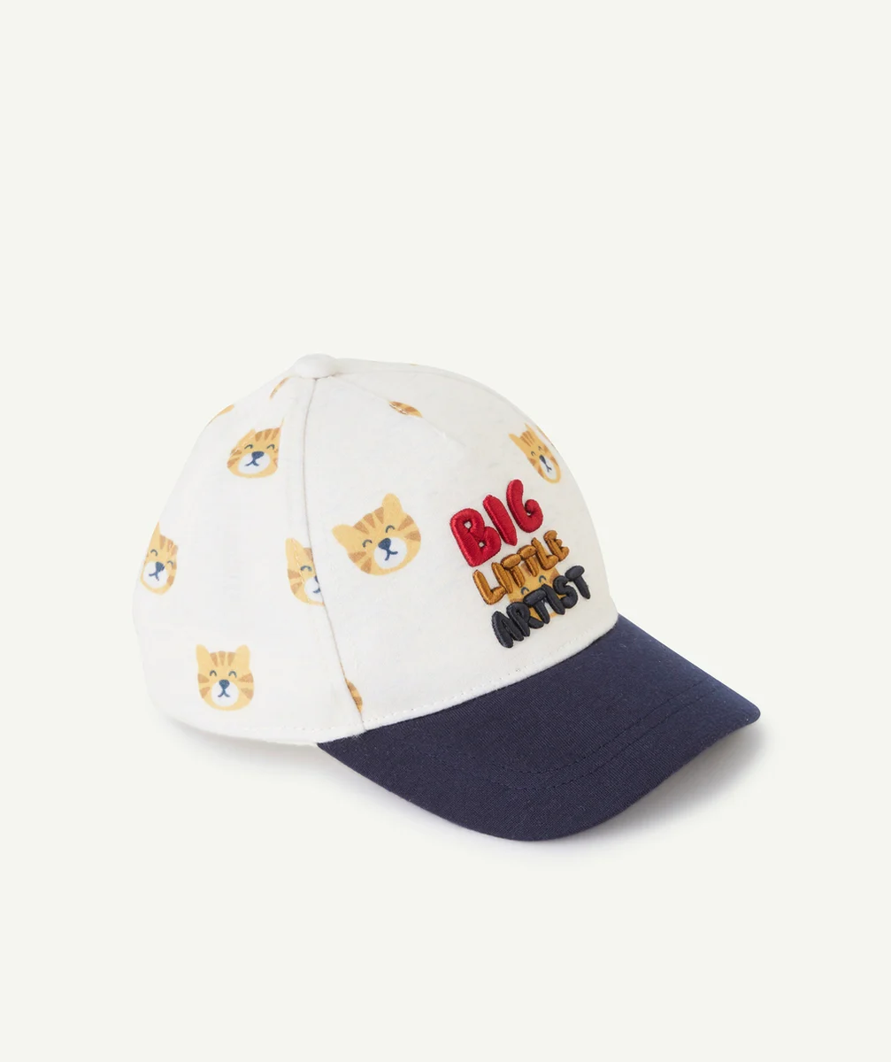 CASQUETTE BÉBÉ GARÇON IMPRIMÉE CHATS ET MESSAGE BRODÉ
