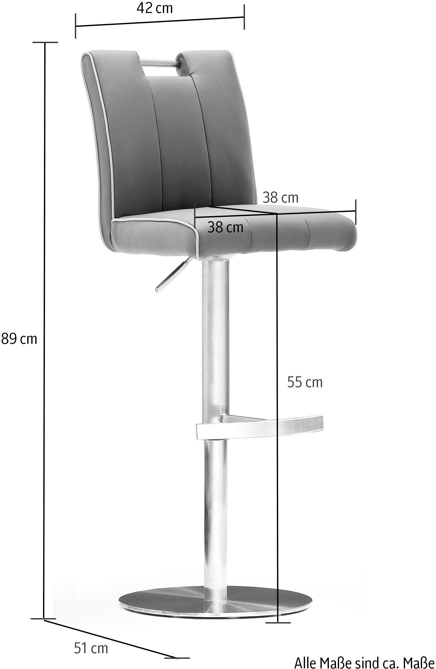 MCA furniture Bistrostuhl »BARBECOOL Barhocker Bistrostuhl Tresenhocker« () mit Rückenlehne, Bodenplatte rund, 360° drehbar, Sitzhöhe von 55-80cm