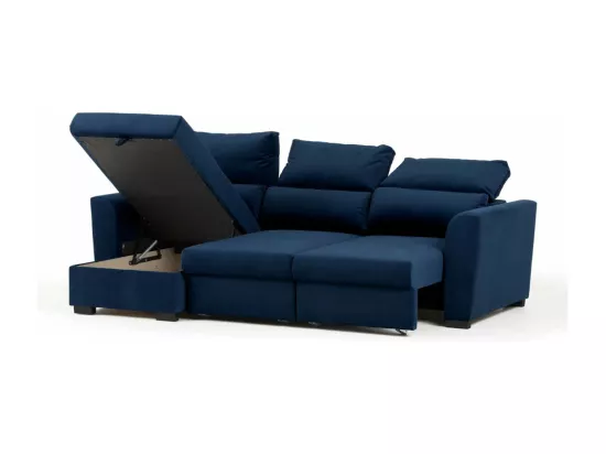 Canapé méridienne 3 places réversible en polyester bleu