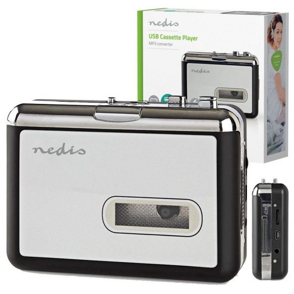 Nedis Conversor de Cassetes para MP3 com USB e Jack 3.5mm - ACGRU100GY
