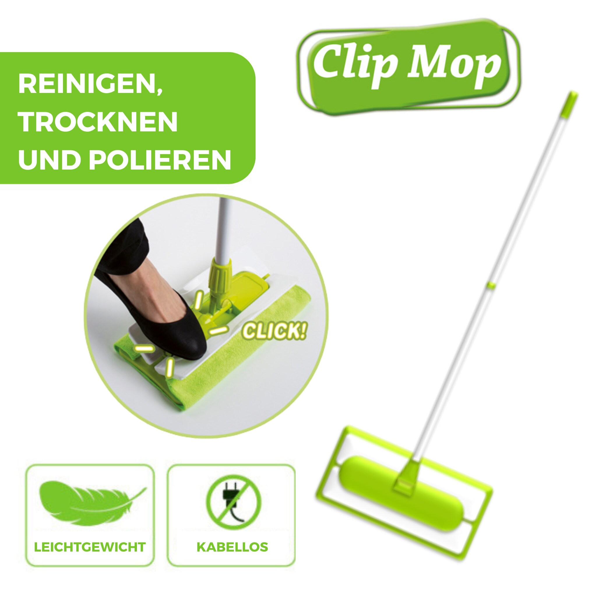 Best Direct® Wischmopp, Bodenwischer, Teleskopstiel, Nutzung mit Mikrofasertuch Clip Mop