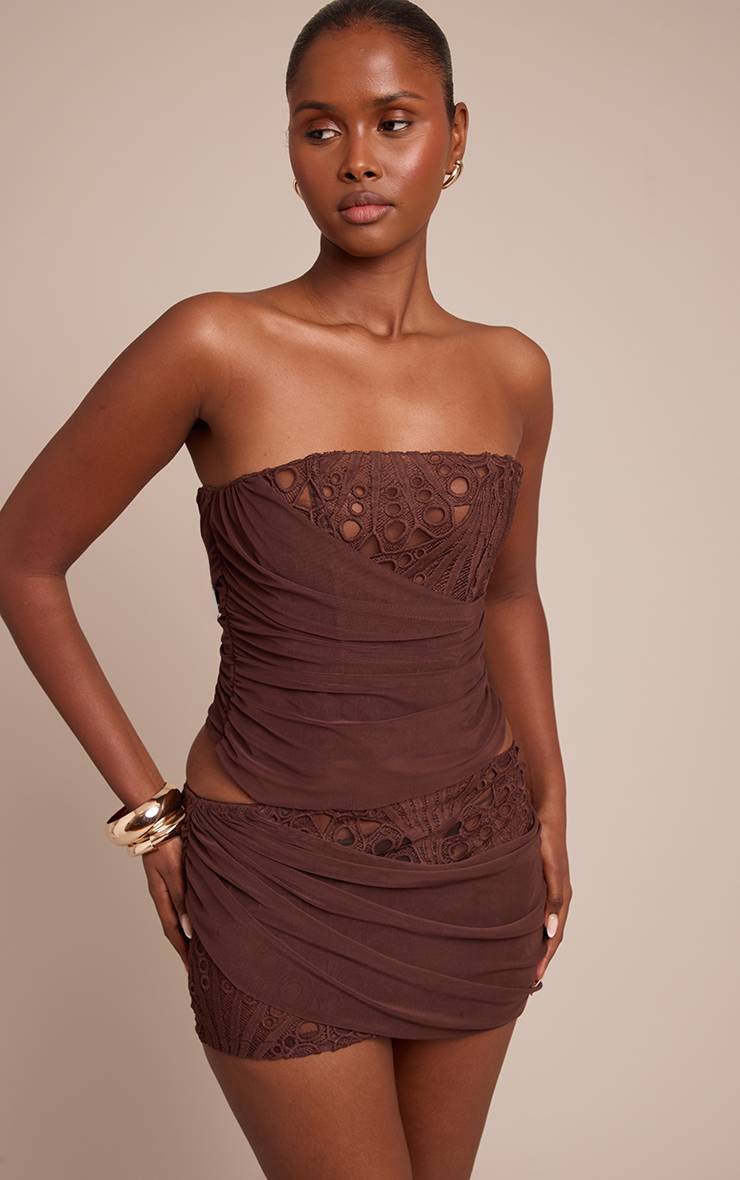 Marron Corset À Détail Drapé En Dentelle Florale