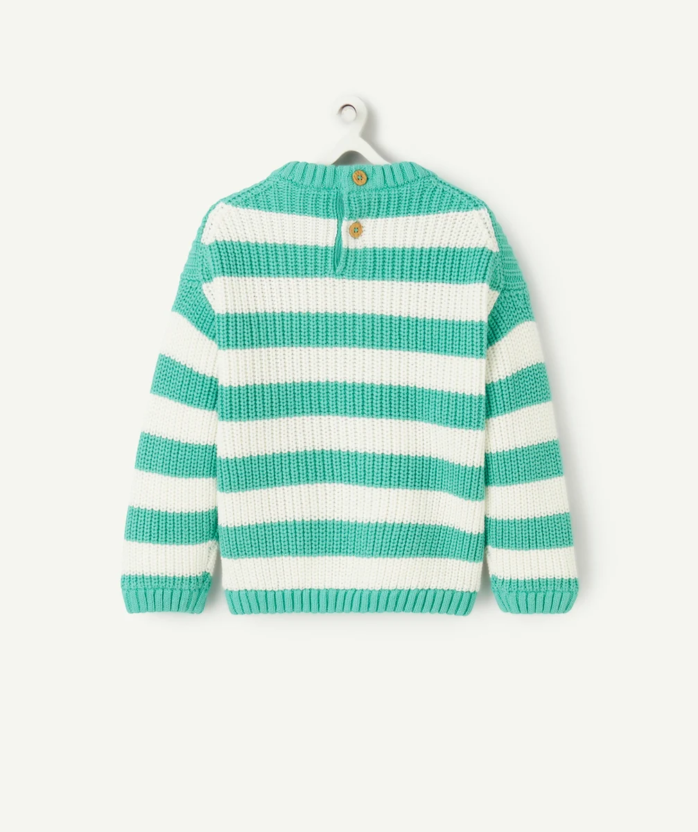 PULL EN TRICOT BÉBÉ GARÇON EN COTON BIO AVEC RAYURES VERTES
