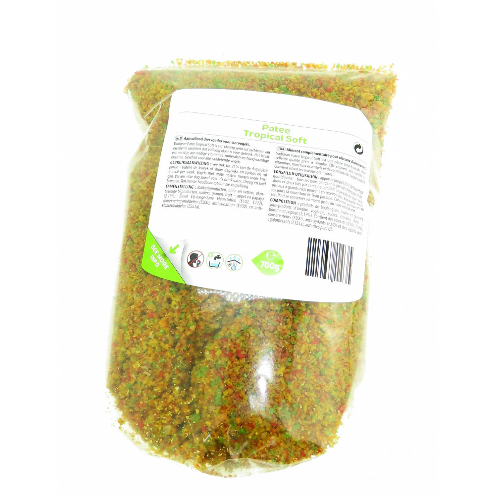 Pâtée soft tropical 700 g aliment complémentaire pour oiseaux.