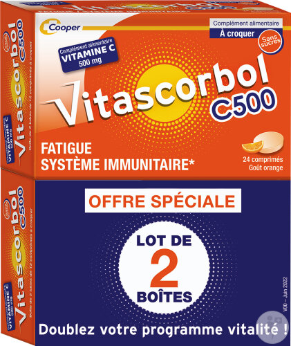 Vitascorbol Vitamine C 500mg Fatigue Et Système Immunitaire Goût Orange 48 Comprimés