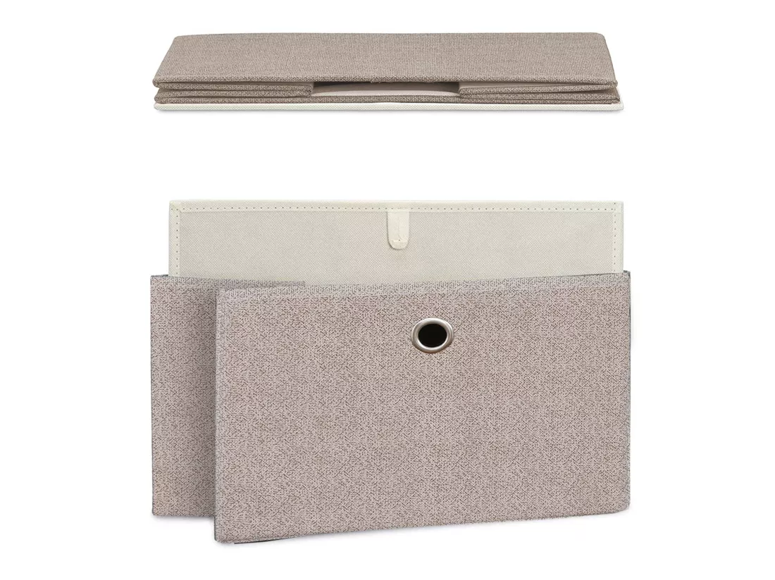 Meuble a tiroirs Bois Métal et Tissu Blanc Beige 1 étagère