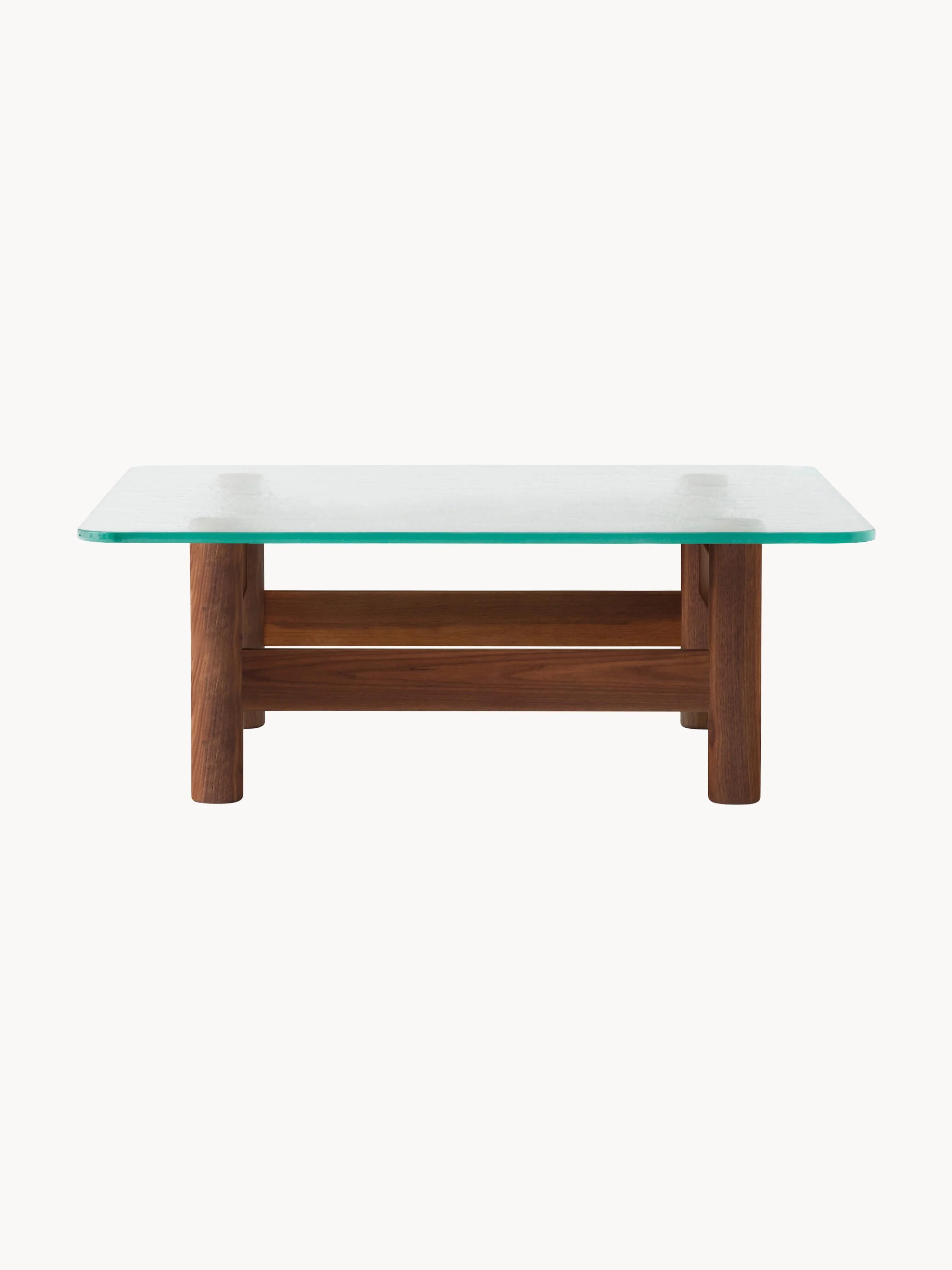 Salontafel Brasilia van walnoothout met glazen tafelblad