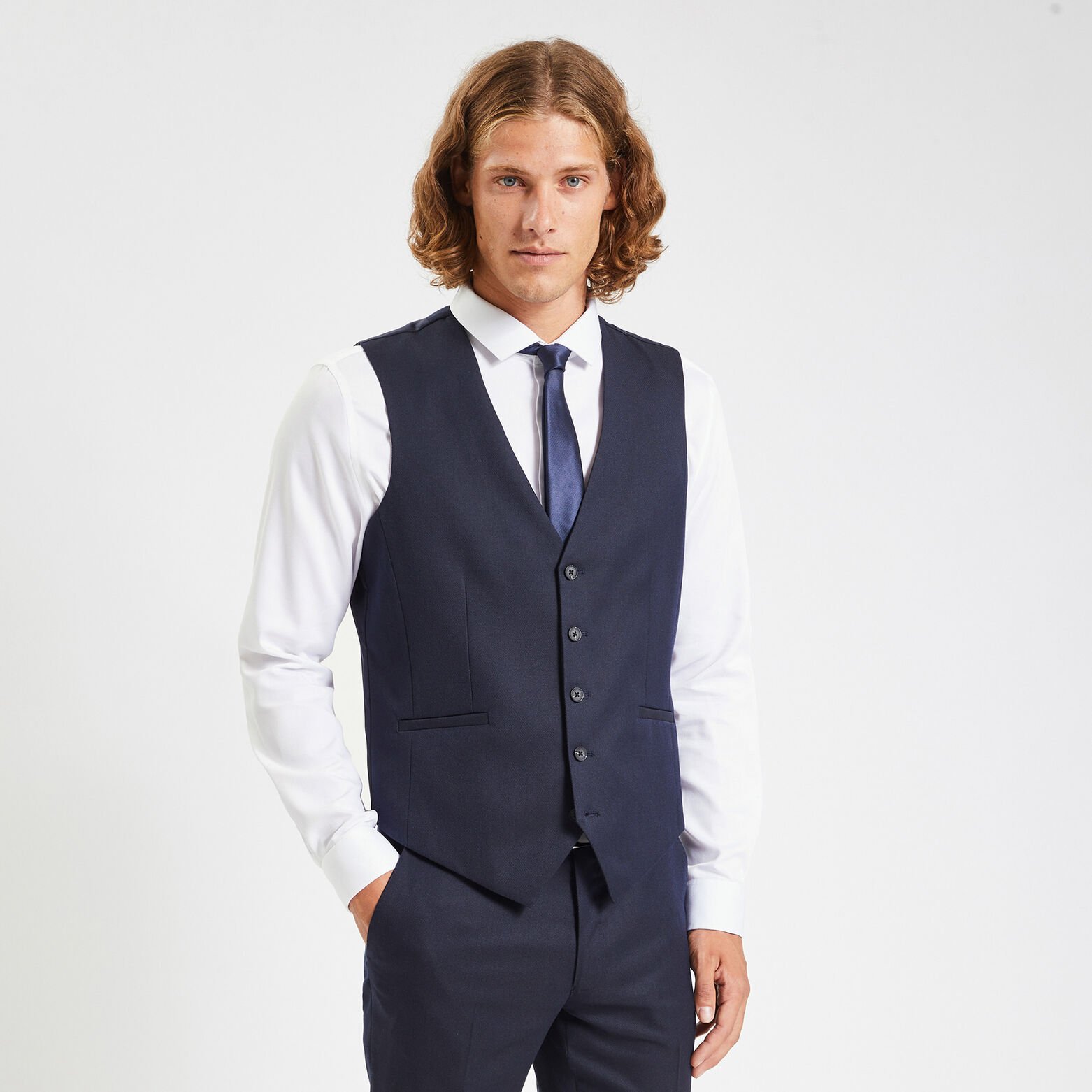 Gilet de costume uni slim Bleu foncé