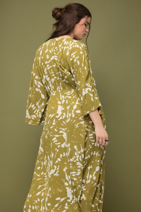 Maxikleid, A-Line, Batikprint, V-Ausschnitt, Kimonoärmel