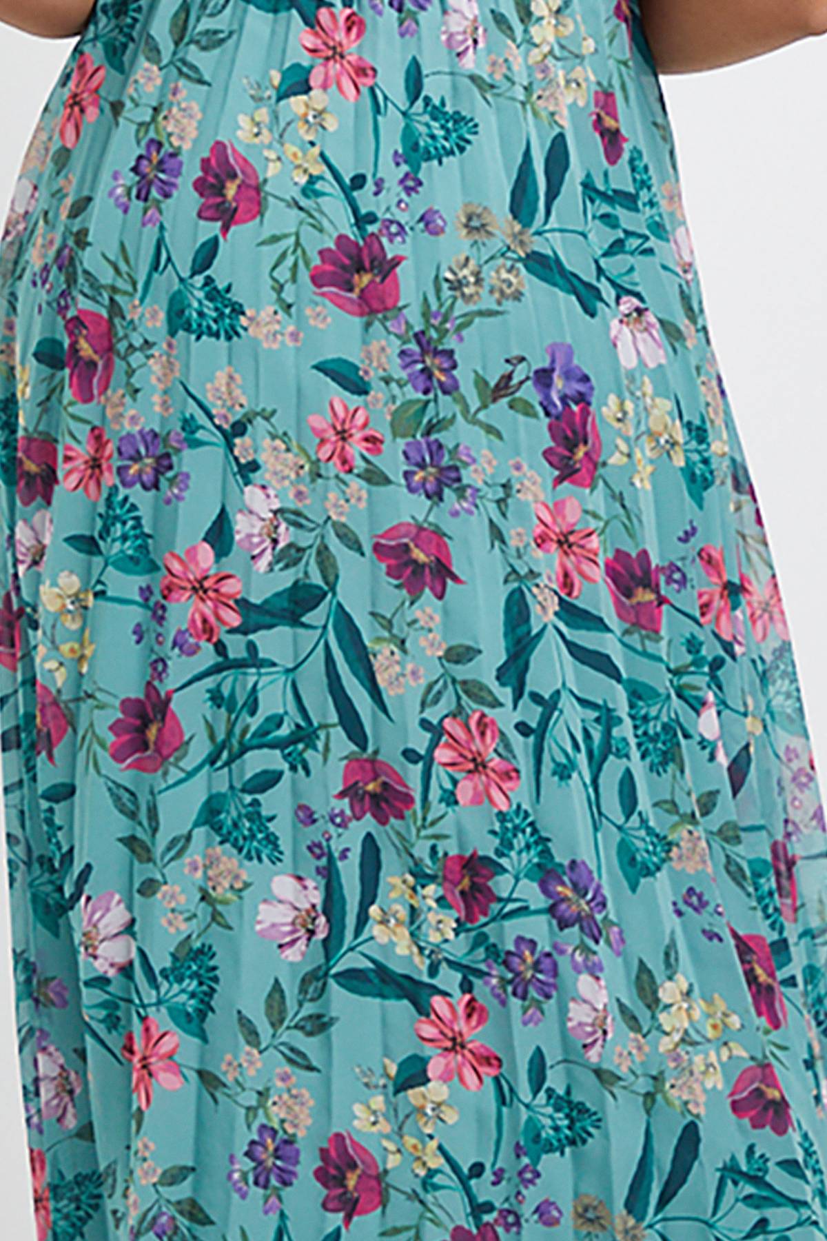 Wallis Robe Midi Petite en Mousseline Florale à Manches Plissées