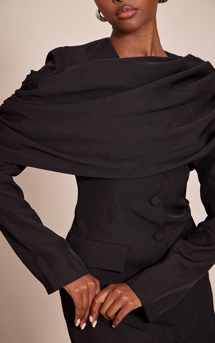 Noir Robe Blazer Cintrée Avec Détail Ceinture Drapée
