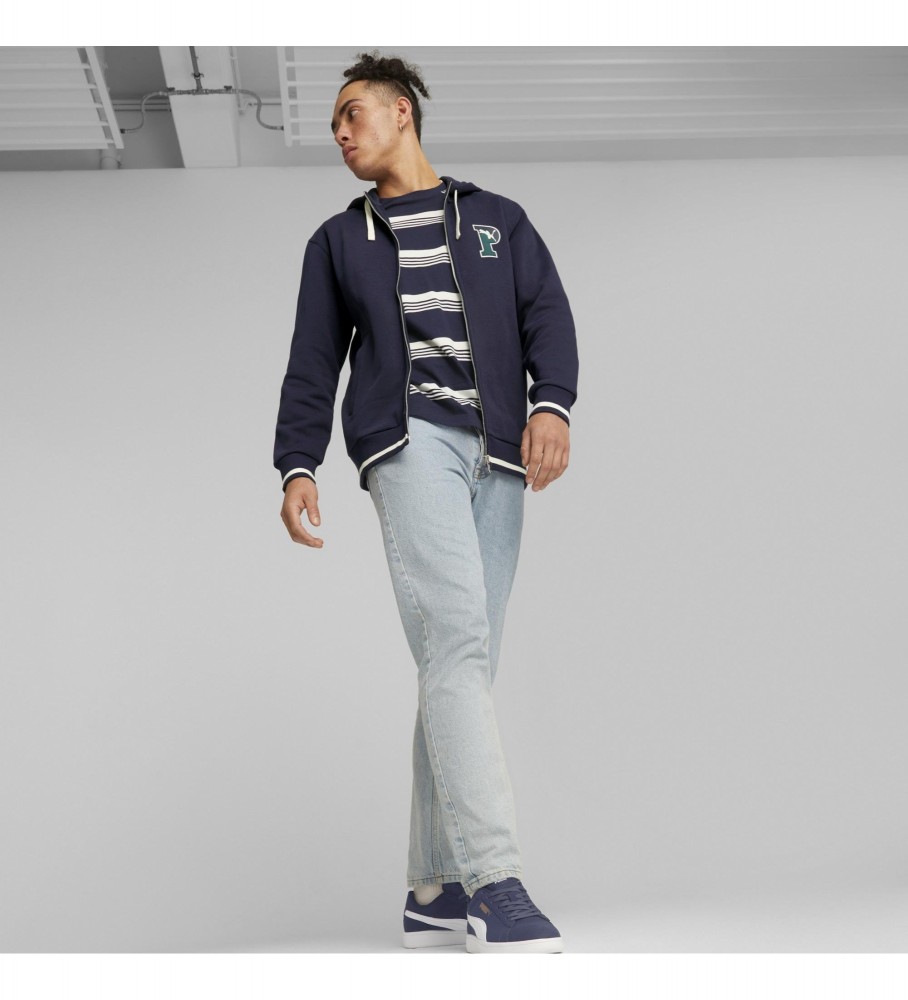 Moletom Puma Squad com zíper frontal, cor azul marinho