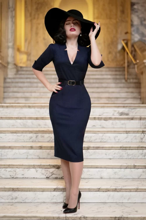 Glamour Bunny Business Babe Miller Pencil jurk in donkerblauw