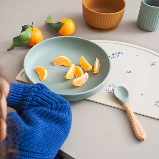 Coffret Repas en Silicone   Sauge / Ocre        de               Maïka