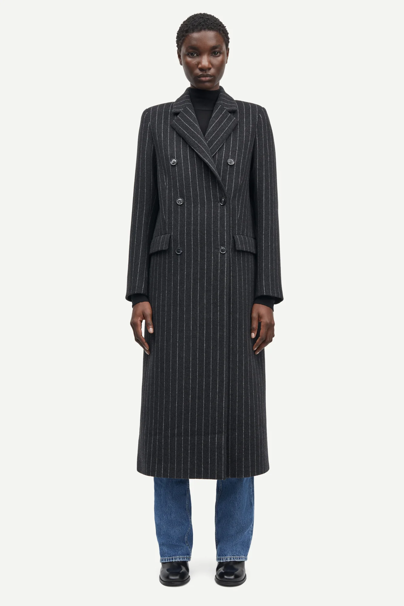 Samsøe Samsøe  Falcon 15597 uldfrakke - Dark Grey Pinstripe