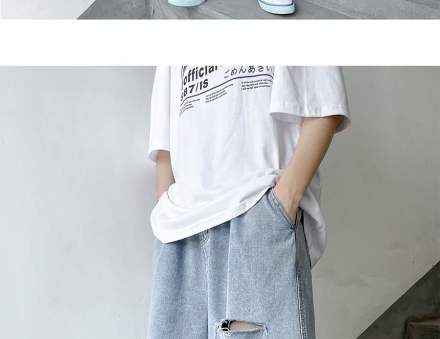 deersweeti - Mid Rise Washed Distressed Denim Shorts