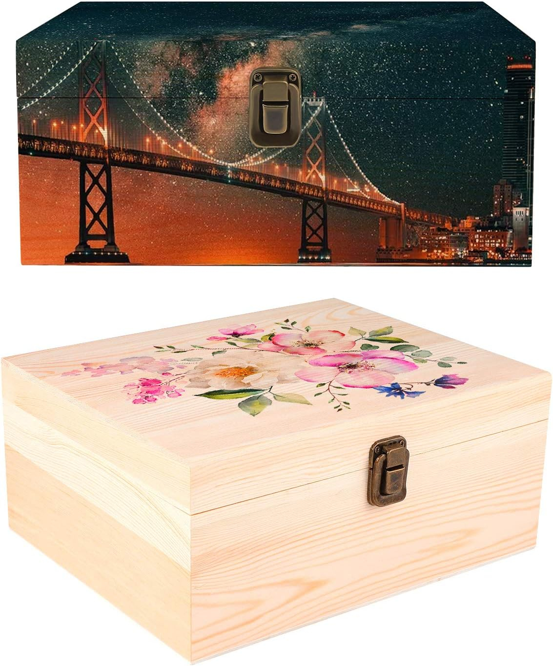 (33x24cm) Holz Kiste DIY Bastel Schatulle Aufbewahrungs Box Erinnerungskiste Geschenk Truhe - Braun