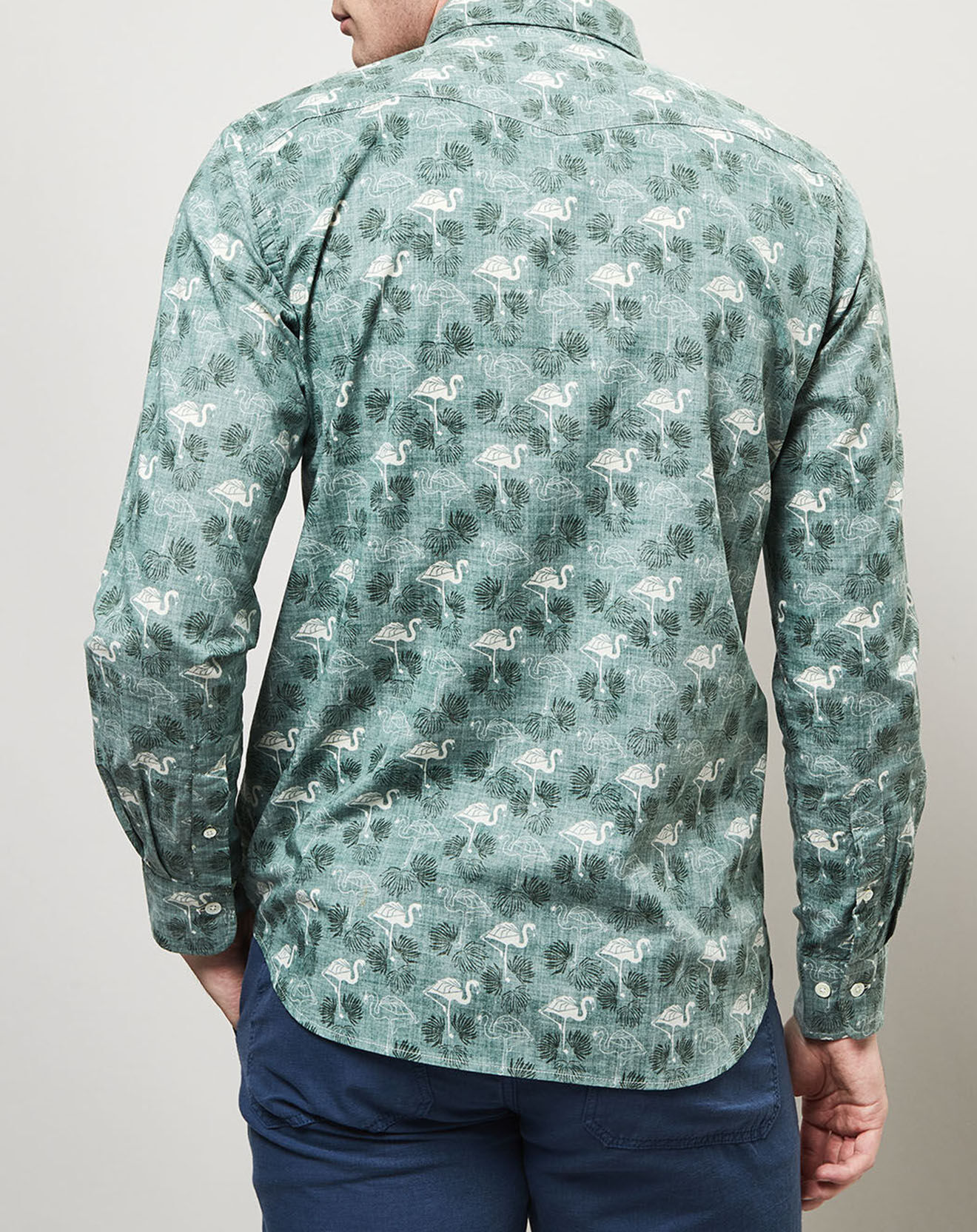 Hartford Chemise slim Storm imprimé flamant verte