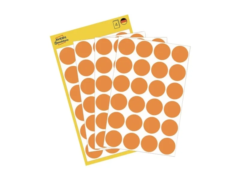 Etiket Avery lys orange Ø18 mm - (4 ark x 24 stk.)