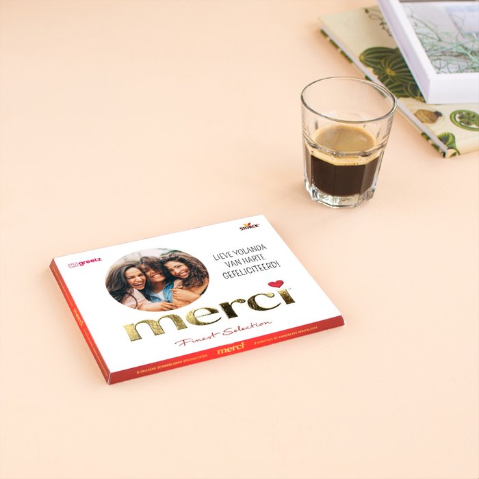 Merci | Gefeliciteerd met eigen foto en naam | 250g