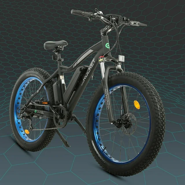 Bicicleta elétrica Ecotric com pneus largos de 26 polegadas, motor potente de 500 W, bateria de lítio removível de 36 V/12,5 Ah, ideal para praia, neve e montanha, com amortecimento para impactos. Perfeita para adultos.