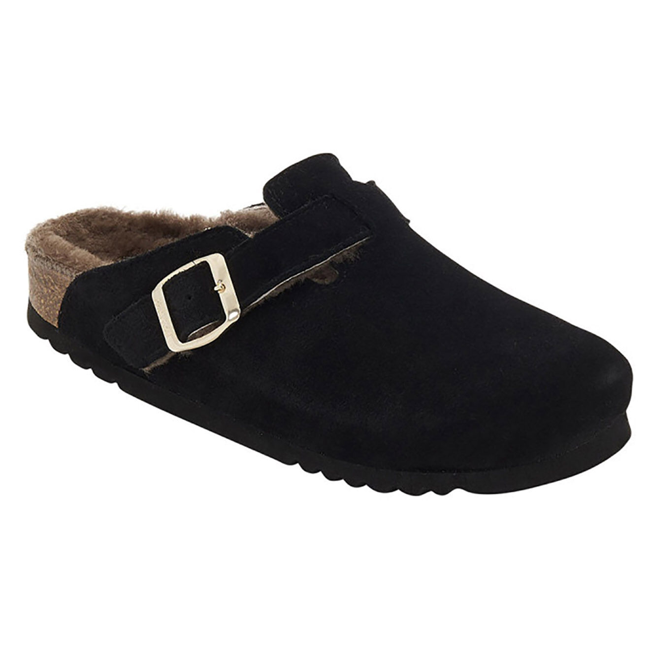 Scholl Chaussons fourrés en Velours de Cuir Fae noirs