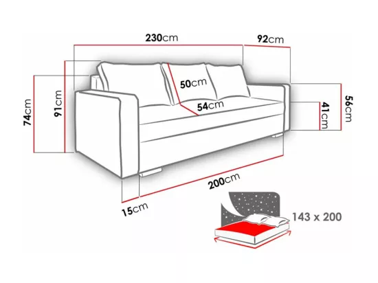 Canapé convertible Decatur 101, Boîte de literie, 91x230x92cm