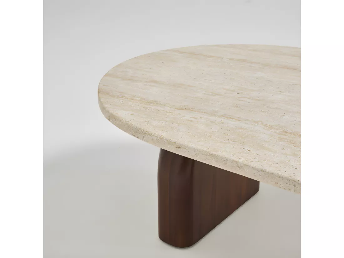Lipali - Table basse en effet travertin et bois 100x60cm - Beige