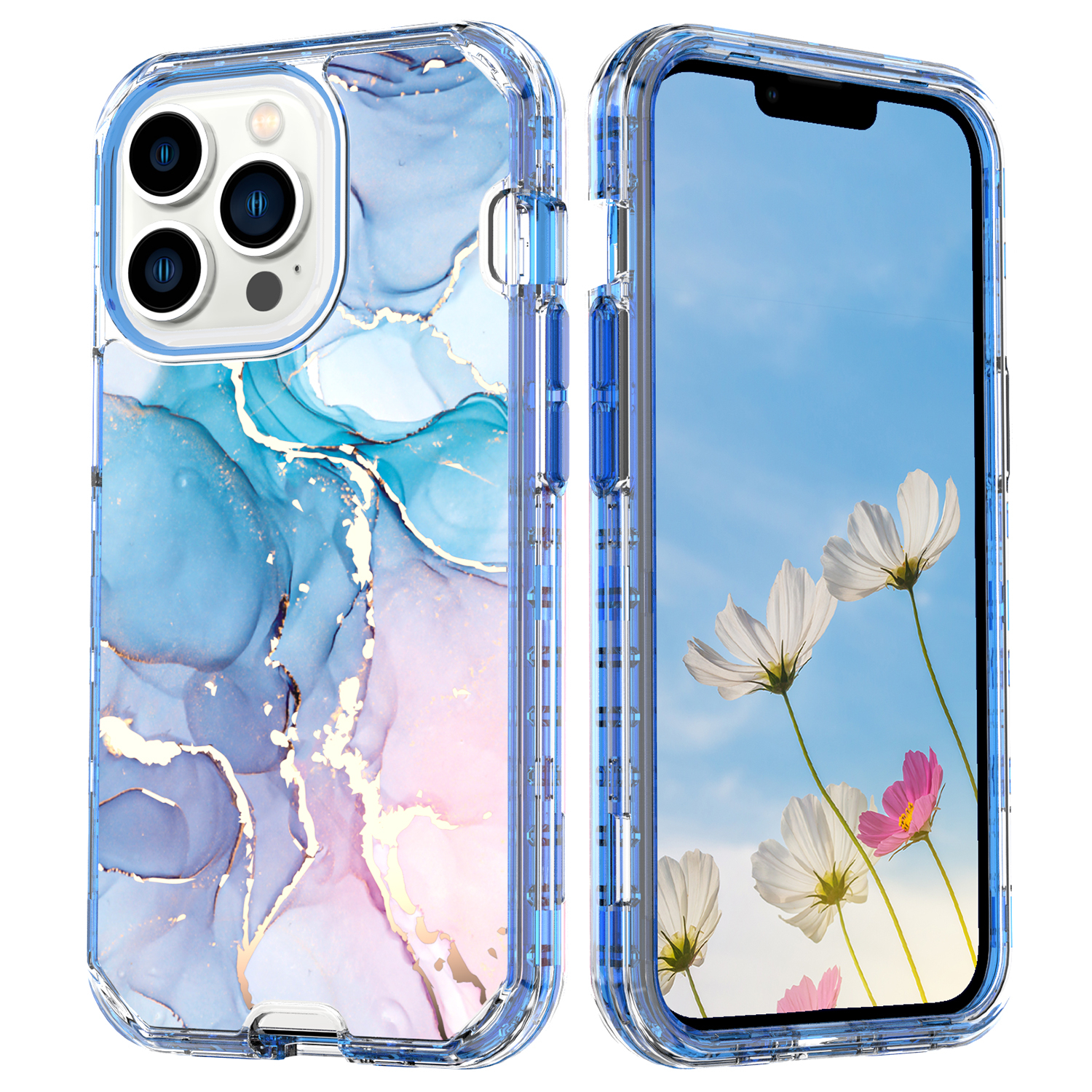 iPhone 14 Pro Max Hybrid Hülle TPU Bumper mit Acryl Rückseite im Marble Marmor Design - Style 5