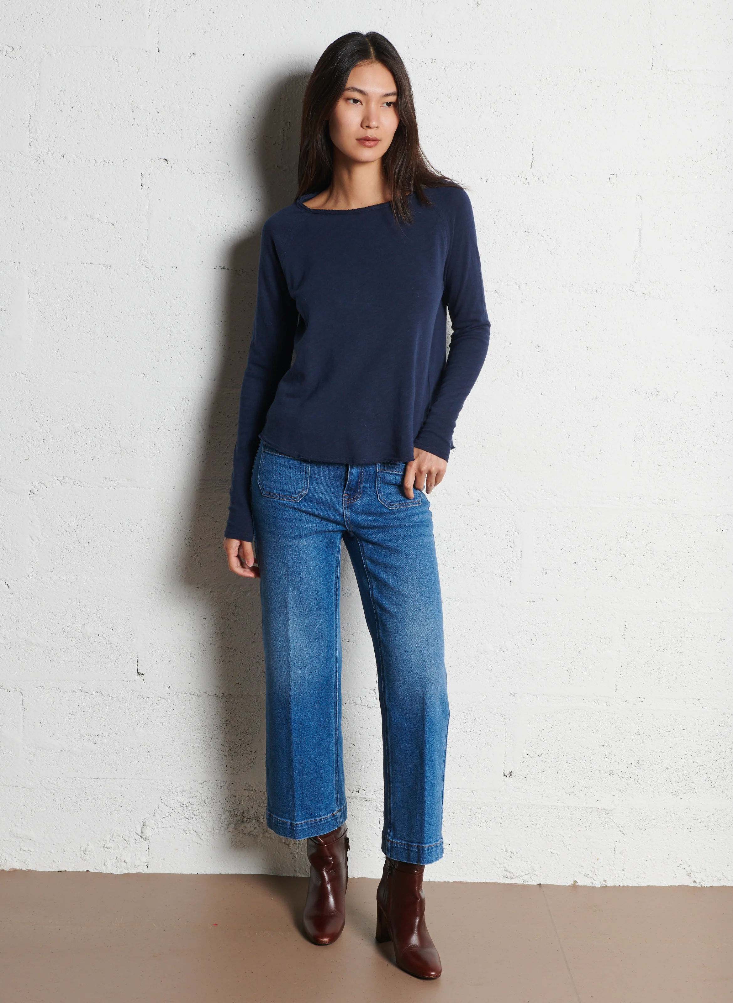 LEA - Jean cropped en coton mélangé | Bleu