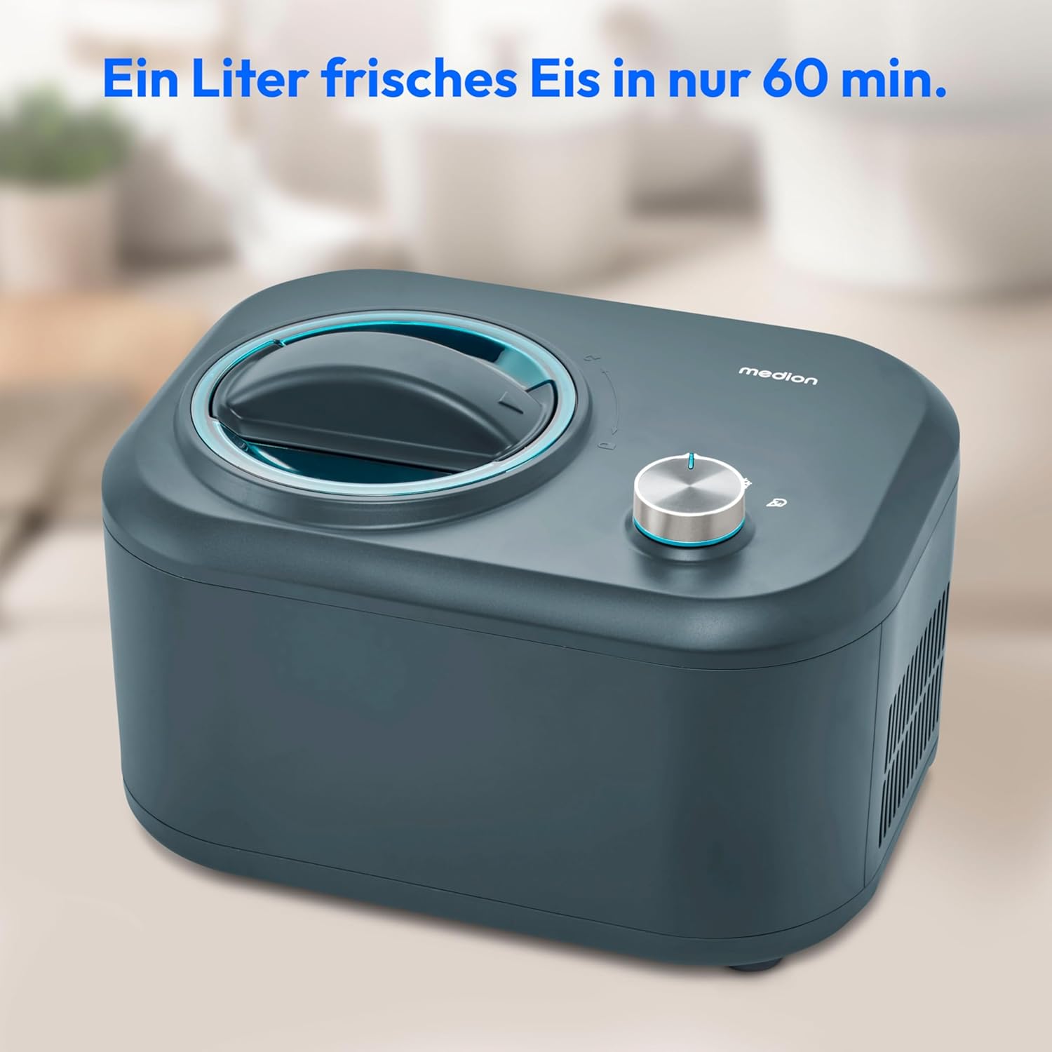 MEDION Eismaschine mit Kompressor (selbstkühlend, geeignet für die Zubereitung von Eiscreme, Frozen Yoghurt & Sorbet, 1 Liter, 100 Watt, Aluminium Eisbehälter, MD 10169)