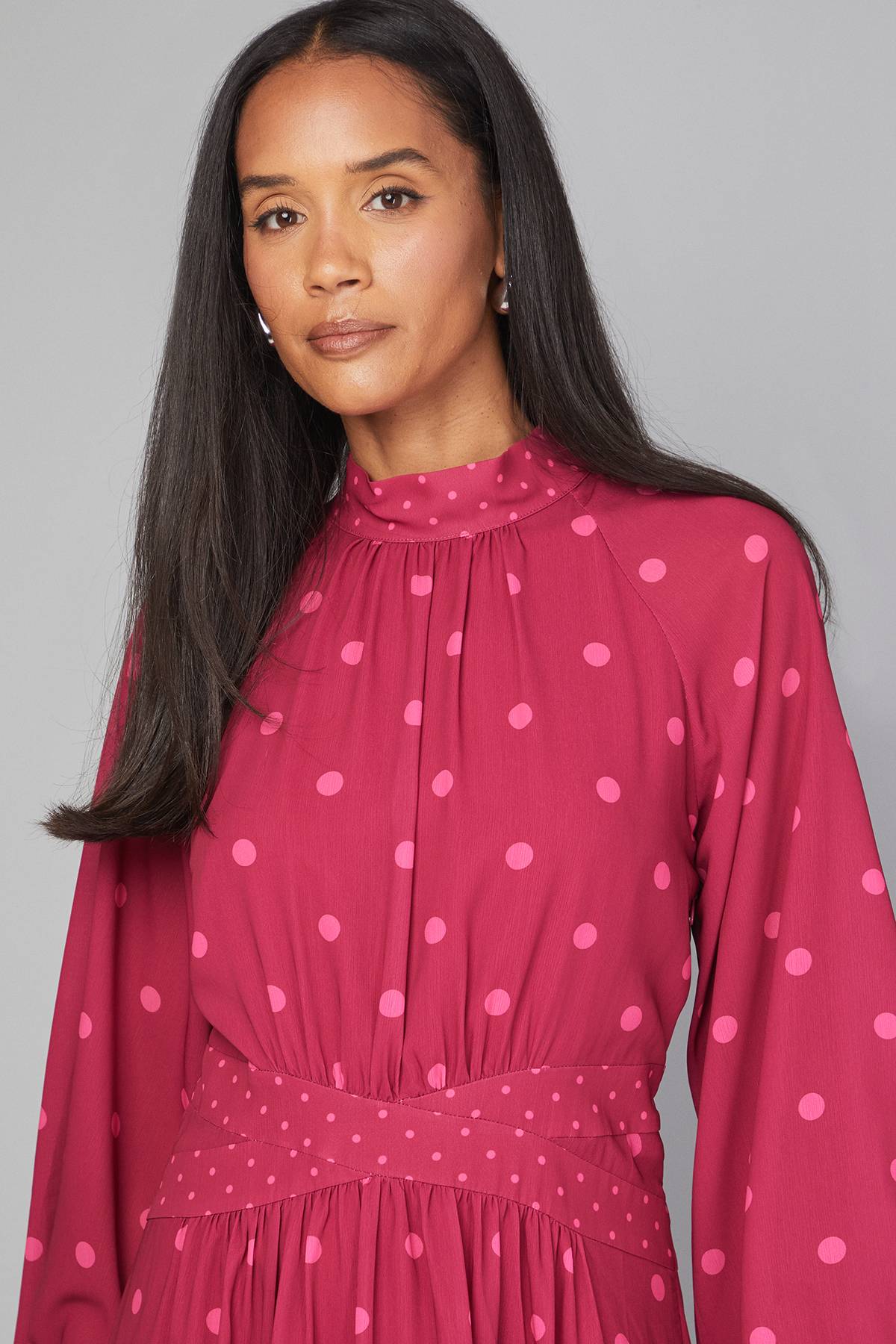 Wallis Robe Midi à Pois Contrastés Mixtes