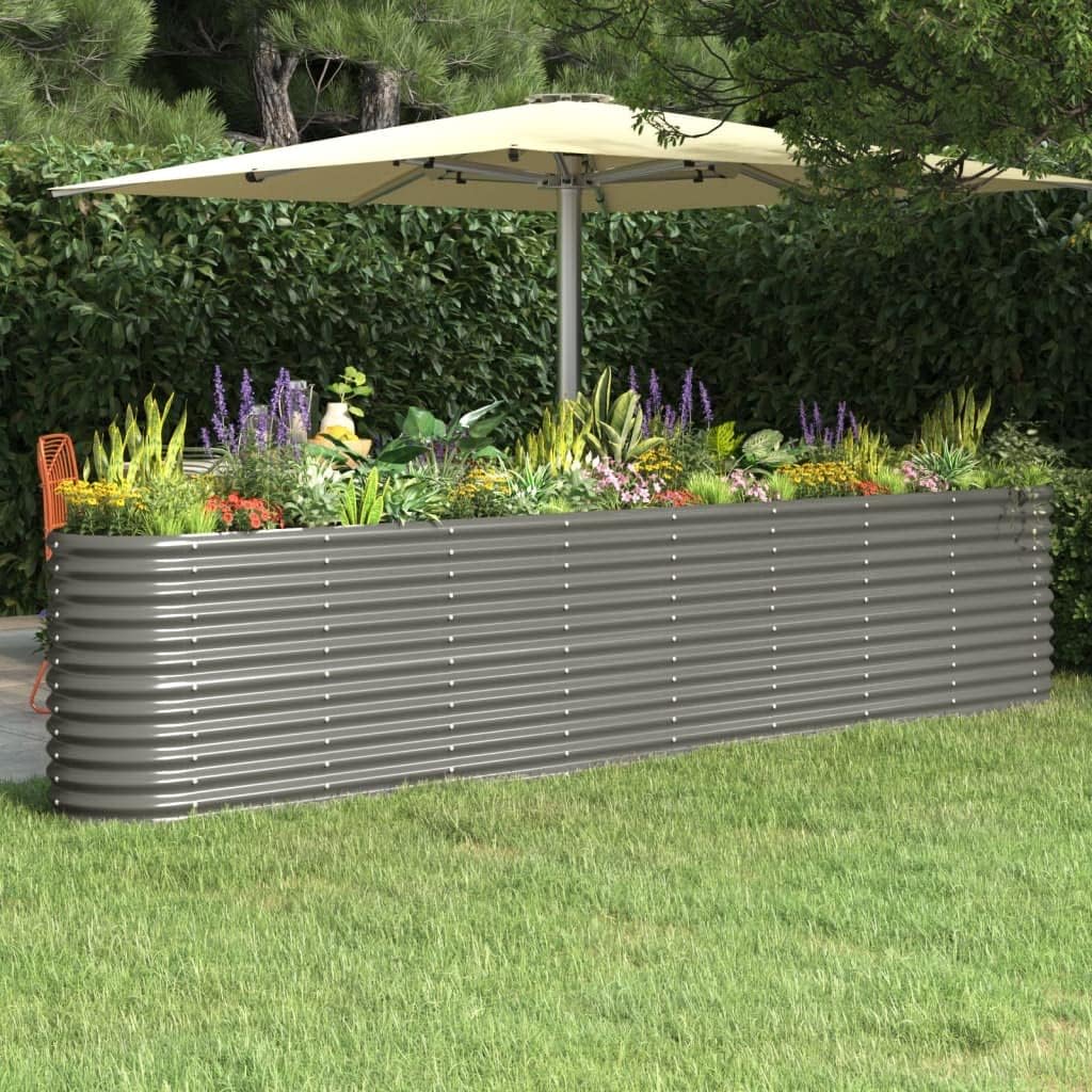 Blumentopf Pflanzkübel Pulverbeschichteter Stahl 332x40x68 cm Grau Hochbeet Blumentopf Gross Hochbeet Metall PflanzküBel Groß AußEn BlumentöPfe Plant Box Flower Pot Pflanzgefäß für Patios