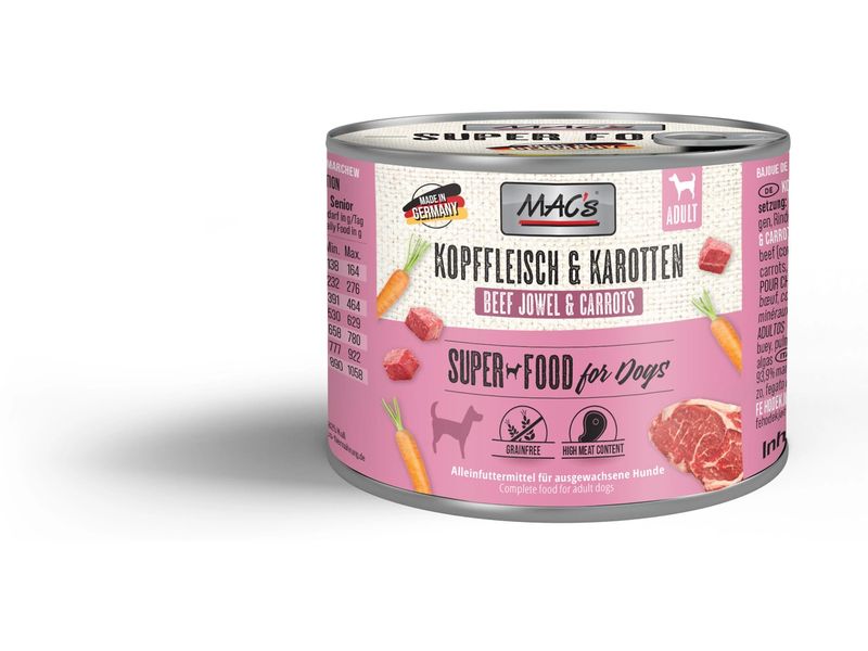 MAC's Nassfutter Kopffleisch und Karotten 200 g Alleinfuttermittel für ausgewachsene Hunde