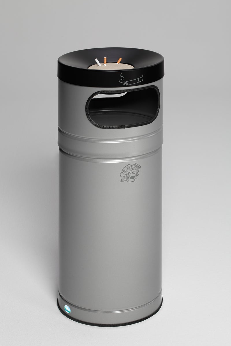 PROREGAL Robuuste Combi-asbak met Aluminium Kop voor Plastic Zakken 56 Liter HxBxD 88,5 x 36,5 x 36,5 cm Gegalvaniseerd Staal Zilver