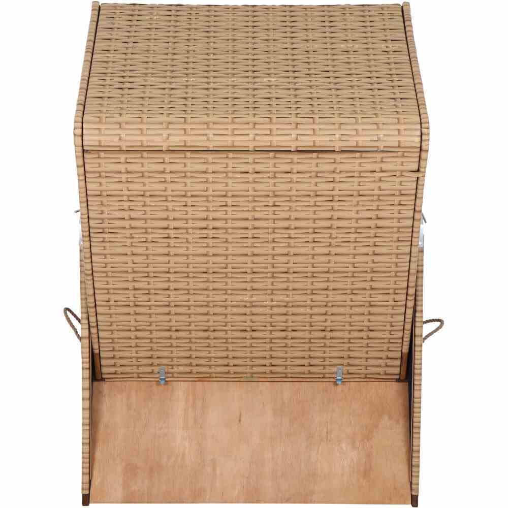 Strandkorb TREND 10 - Akazienholz massiv - blau-grau kariert