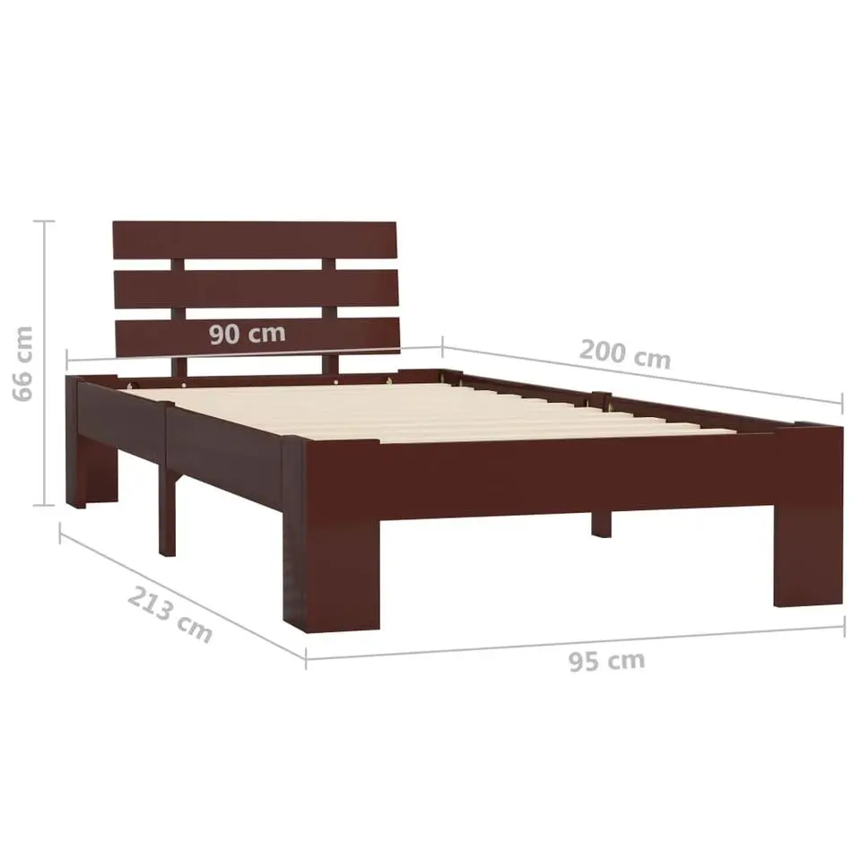 vidaXL - Bed frame - Donkerbruin - Grenenhout - 90x200 cm