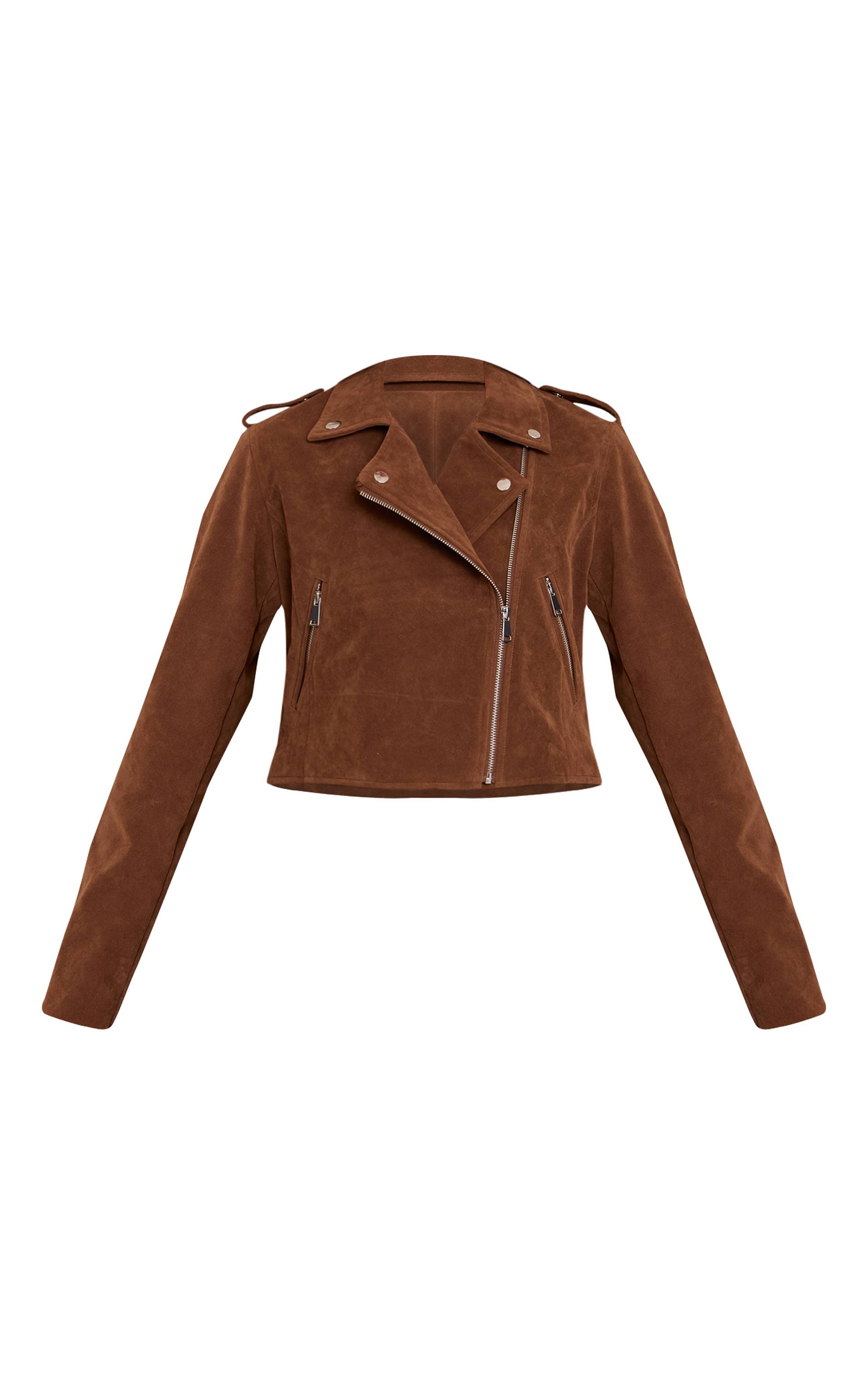 Marron Veste De Motard En Faux Suède Avec Détails De Poches