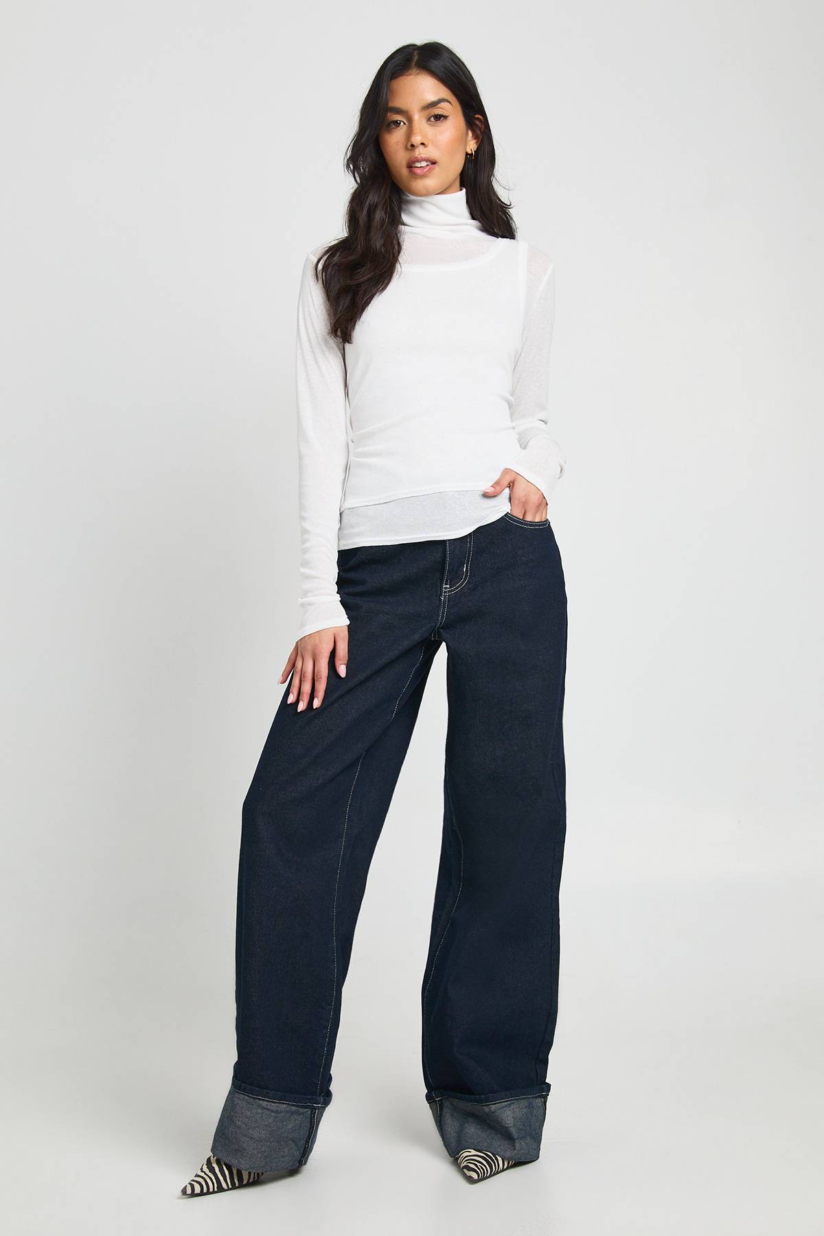 boohoo Haut Col Roulé 2 en 1 Texturé Transparent