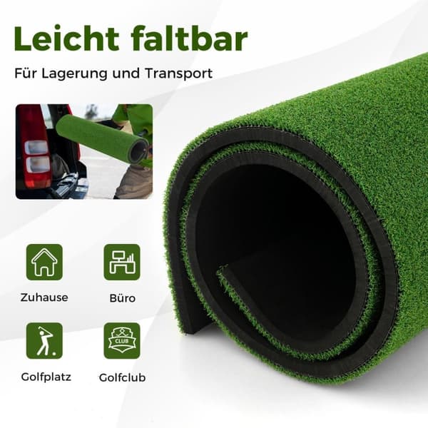 3-i-1 golf-tee-matte med kunstgress, 2 golf-tees, 2 justeringsstaker og 6 forhåndsborede tee-hull, 152 x 92 cm