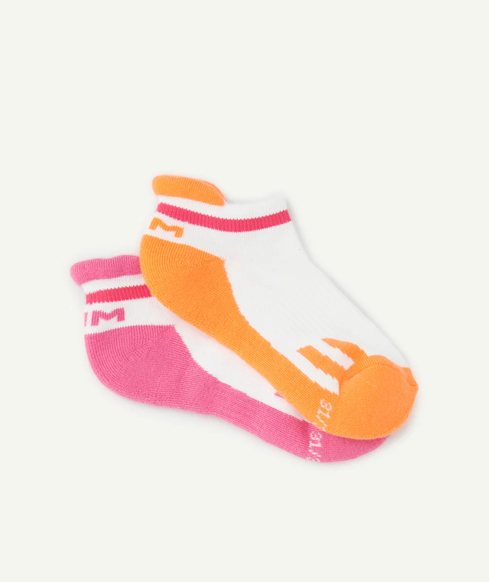DIMLOT DE 2 PAIRES DE SOCQUETTES RETRO ROSE ET ORANGE