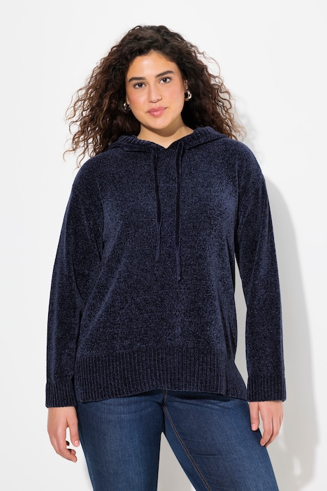 Chenille-Hoodie, Kapuze, Kordel, Langarm