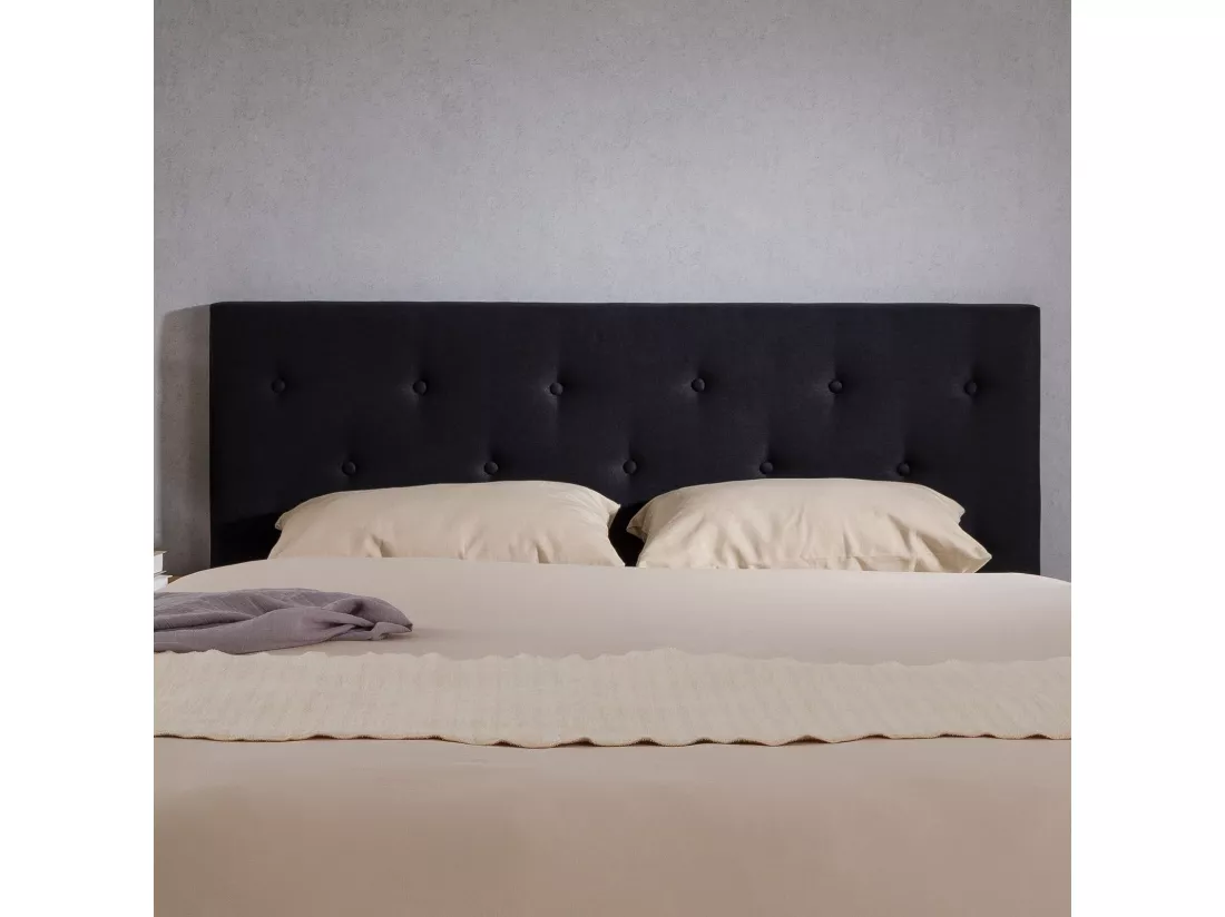 Tête de lit GAREK 120 capitonnée, En tissu rembourré, Pieds en bois, Design élégant, Pour lits 120 cm, Noir