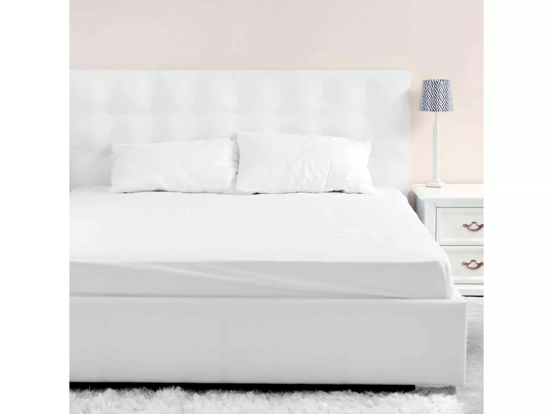 Lot de 2 draps housse jersey blanc bonnet 40 cm 180x190/200