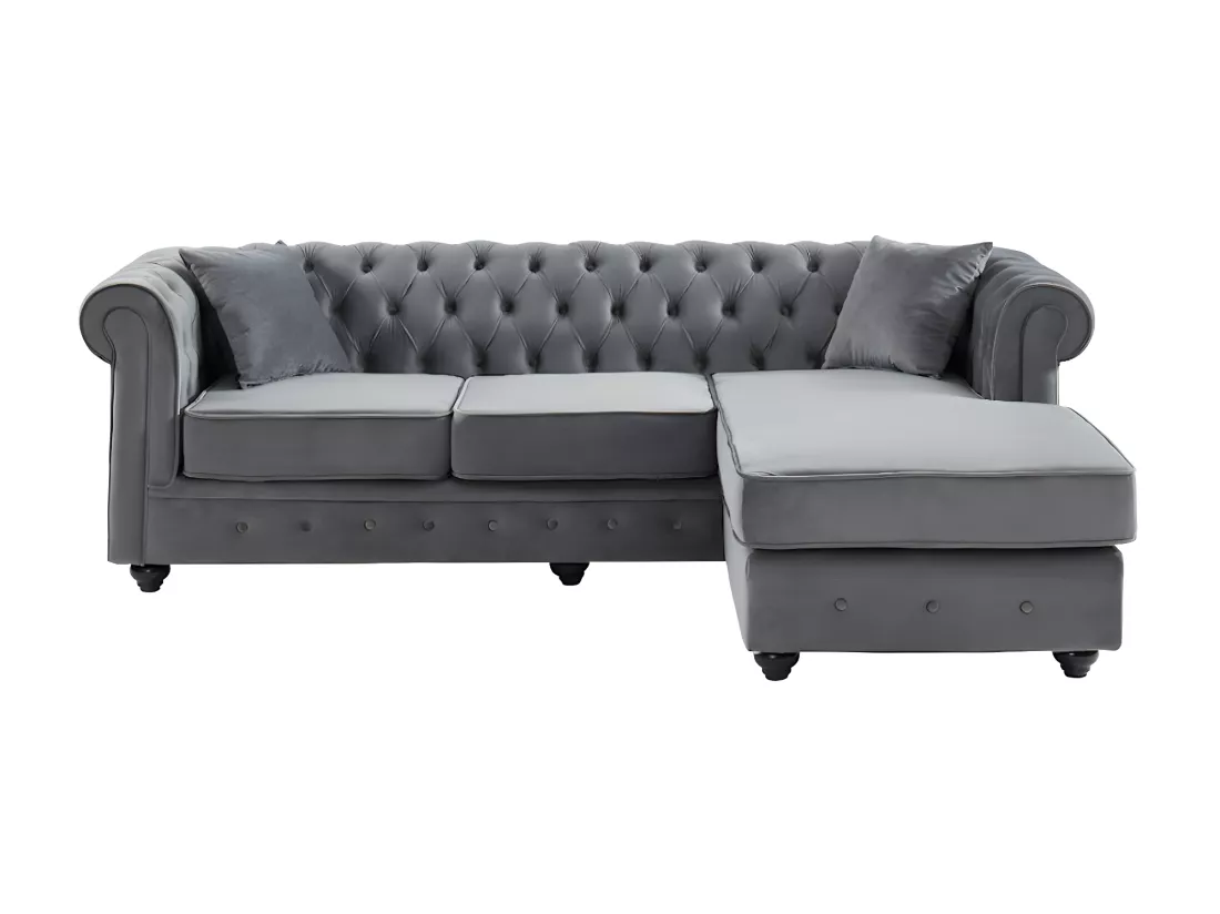 Canapé d'angle chesterfield réversible TOLEDO en velours - Anthracite