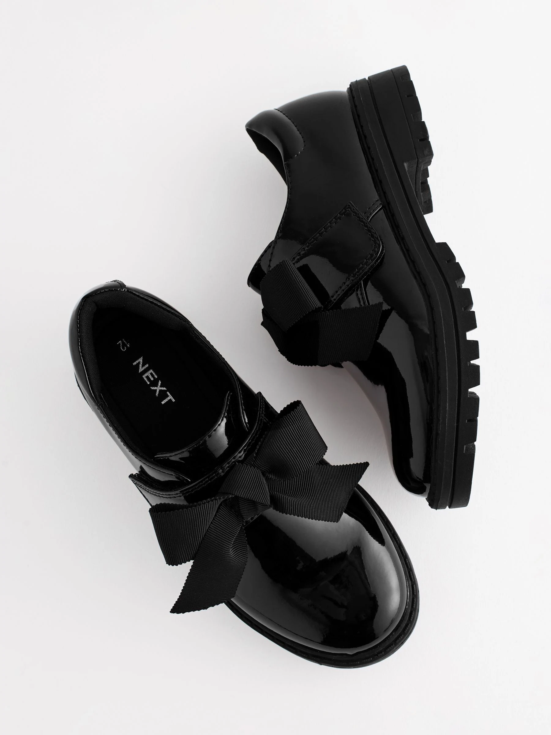 Zwart lak - Bow Monkstrap Chunky School Shoes