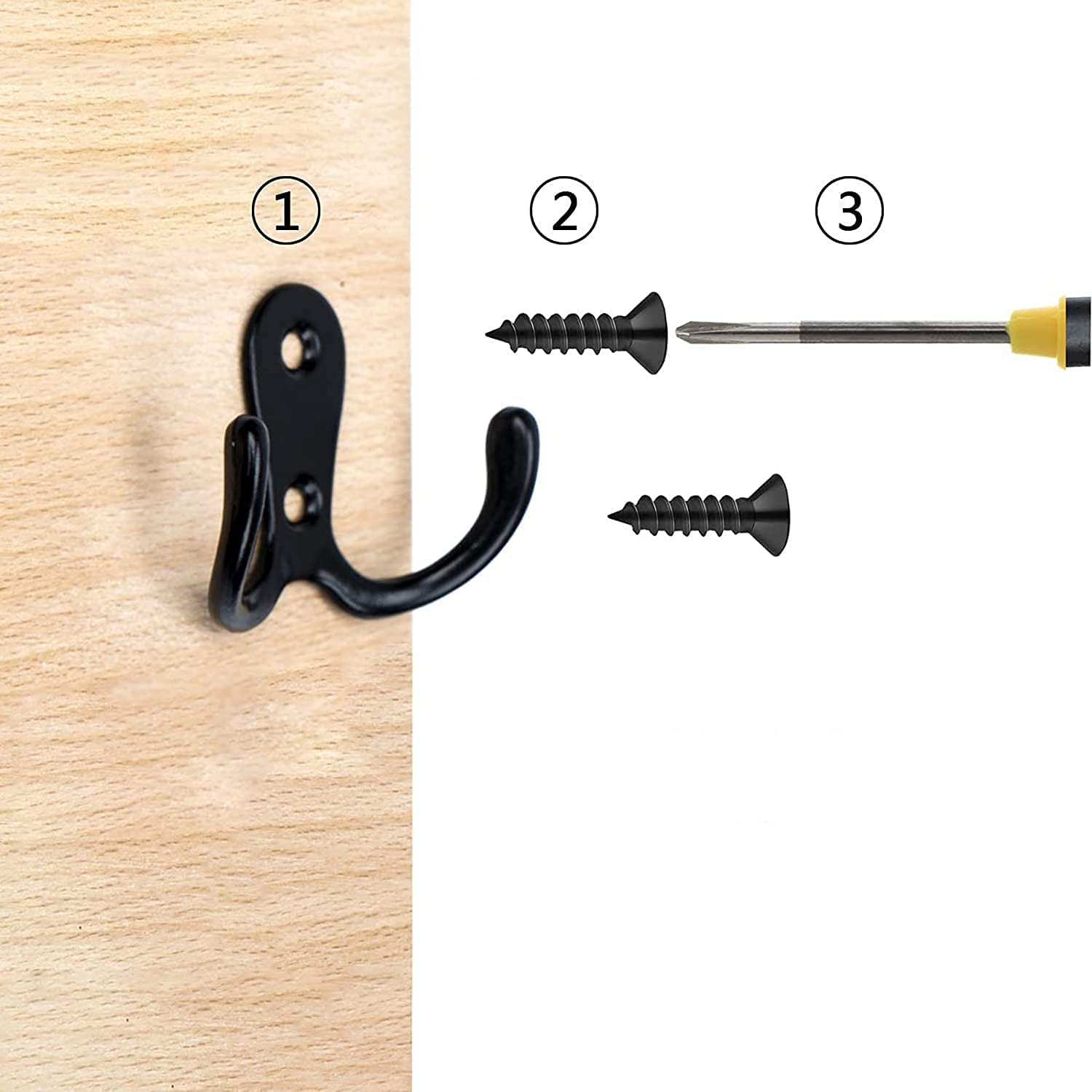 (12er Set) 5.5x4cm Garderobe Metall Wandhaken Handtuch / Kleider Halter Doppelhaken - Schwarz