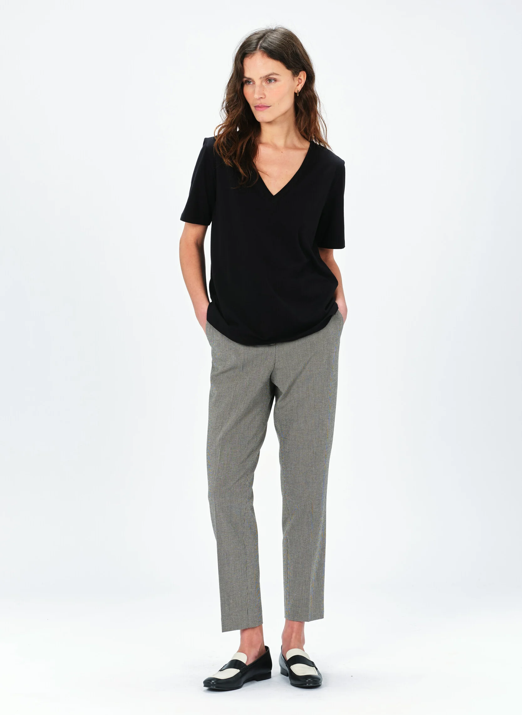 TSALLY - Tee-shirt à double col V en coton | Noir