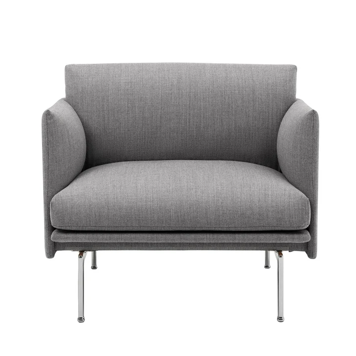 Muuto - Outline Studio Sessel, Aluminium poliert / braun (Kvadrat by Sahco Ecriture 240)