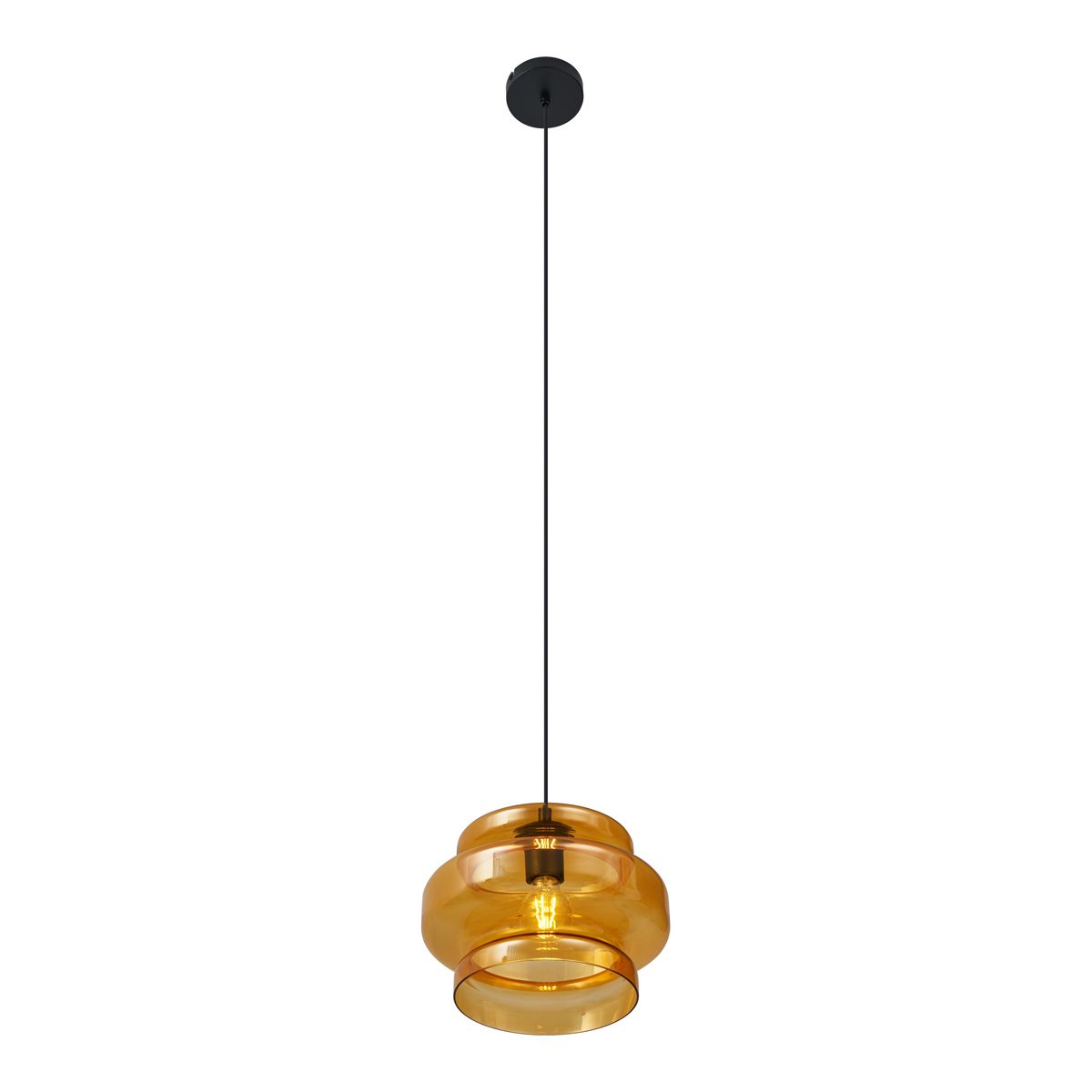 Retro hanglamp zwart met oranje glas - Denise